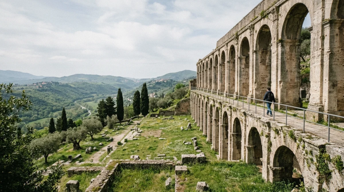 The arcaded terraces of the Santuario di Ercole Vincitore above the Aniene valley on a Tivoli day trip from Rome