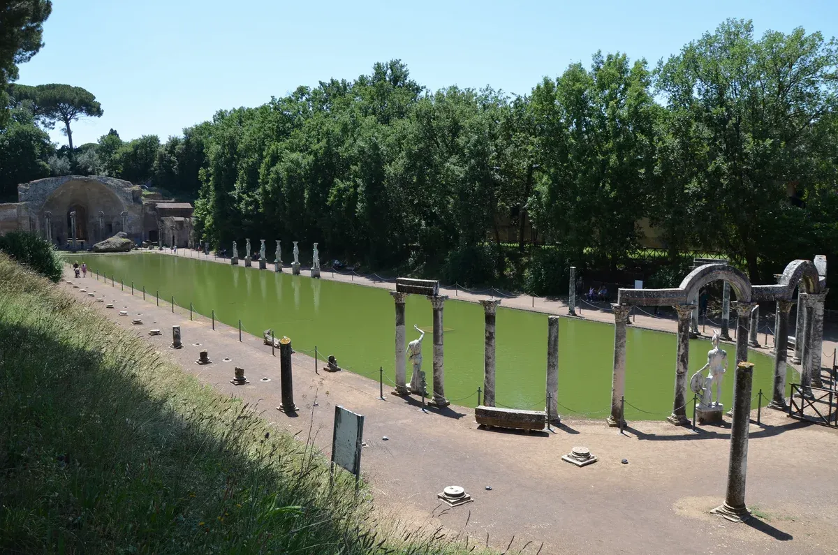 The Canopus pool and its colonnade of statues at Hadrian's Villa, reached by CAT bus 4 on a Tivoli day trip from Rome