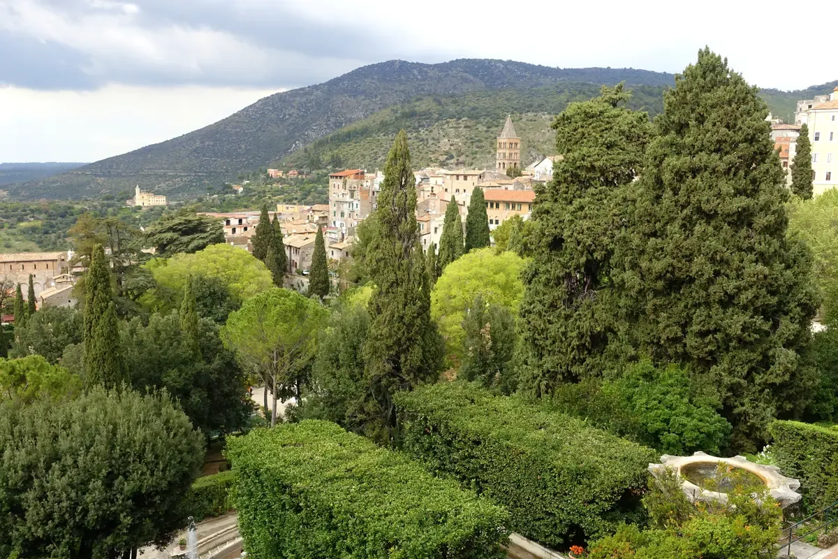 The view from the Villa d'Este terrace over the Tivoli valley seen on a day trip from Rome to Tivoli