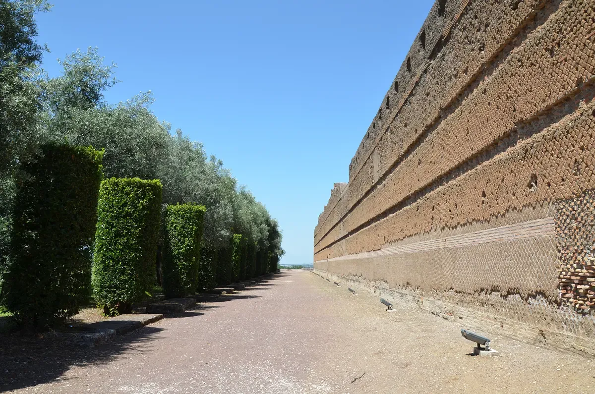 The long Pecile wall at Hadrian's Villa during a Tivoli tour from Rome